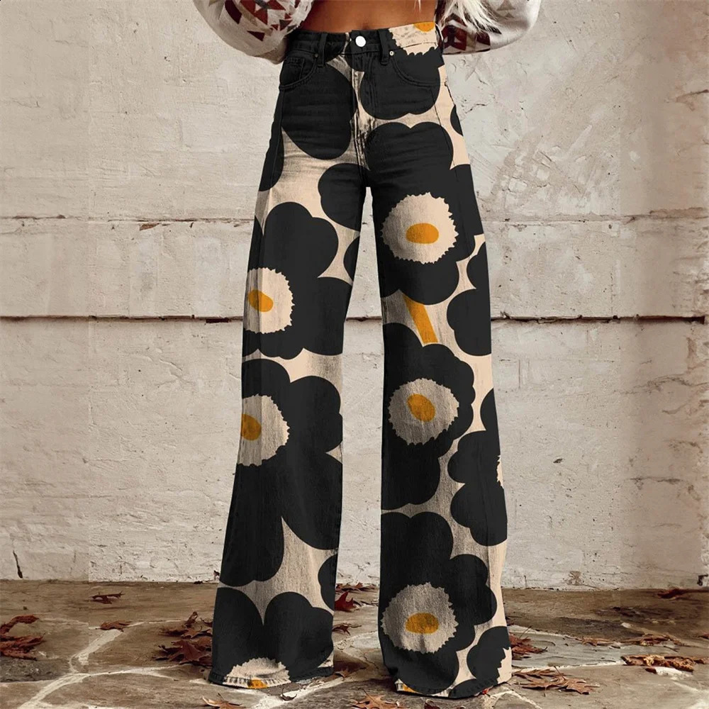 2025 Fashion Y2k Jeans High Waisted Women Flare Pant Street Loose Wide Leg Denim Pants Ladies 241224