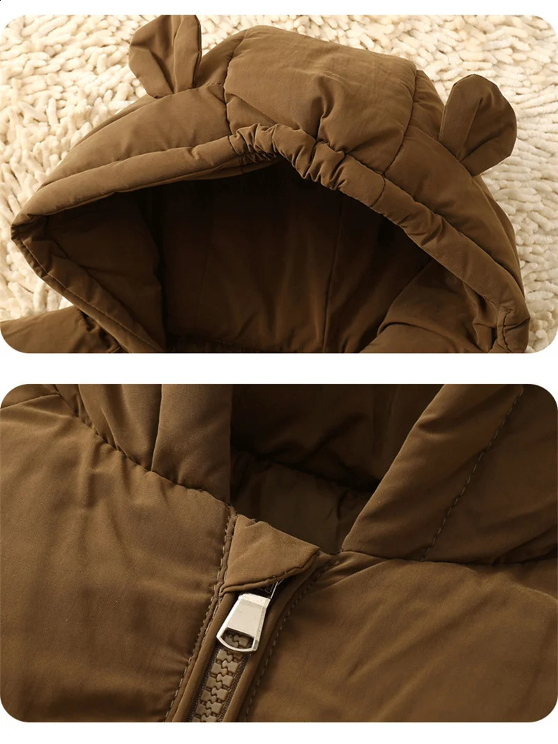 Boy Daily Down Coat Girls Casual Winter Thickened Jackets Kids Warm Hooded Fashion Outerwear Children Solid Color Cotton Parkas 241223