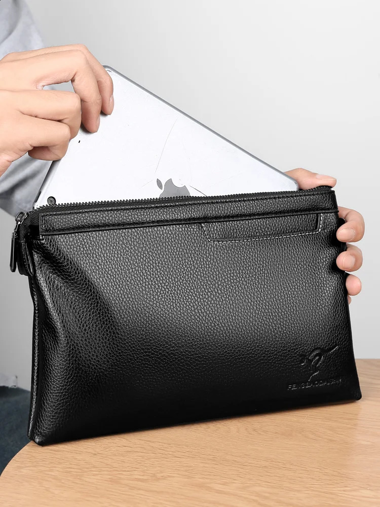 Clutch Handbag Men's PU Leather Fashion Envelope Bag Card Wallet Hot Phone Ipad Pouch Hand Porter Wrist Strap, Lightweight For Daily Use Strap,