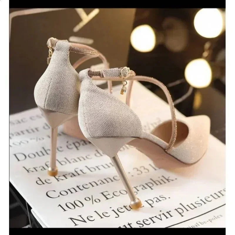 Womens sparkling sequin pump womens pearl strap sparkling wedding party shoes womens high heels cross strap high heels 241223