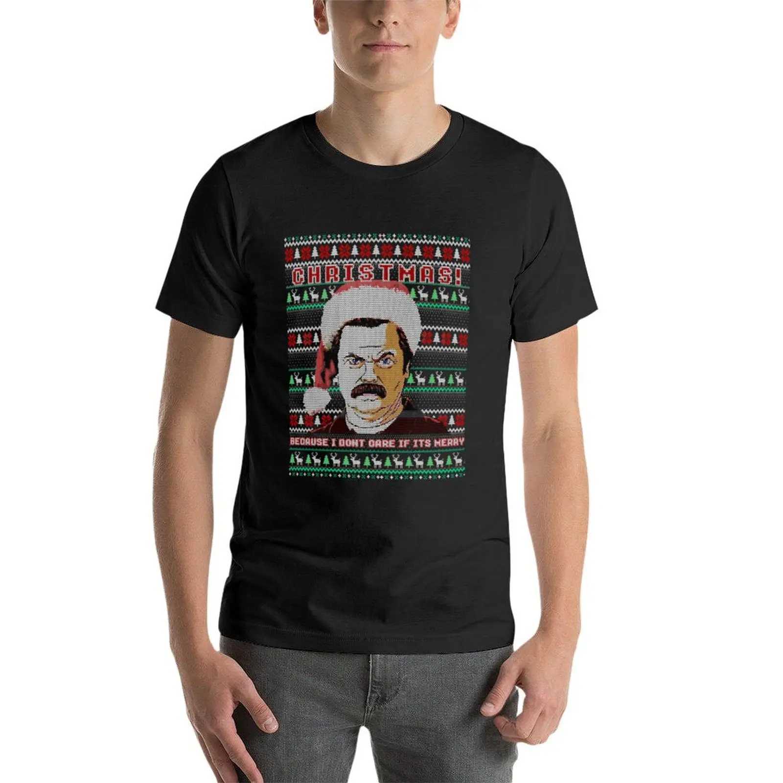 Ron Swanson Christmas Fanny Ugly Sweater T-shirt Heavy Weight Kawaii Clothes Plain White T-shirt for Men W241223