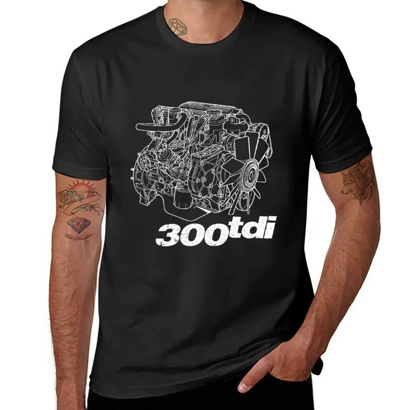 Land Rover 300tdi inline 4-cylinder T-shirt flat white mens heavy-duty T-shirt W241223