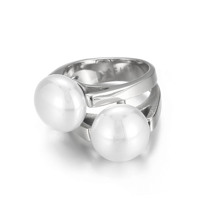 Hot Sale Fashion Women Men Stainless Steel Circle Silver Gold White Round Bead Rings Jewelry A Gift