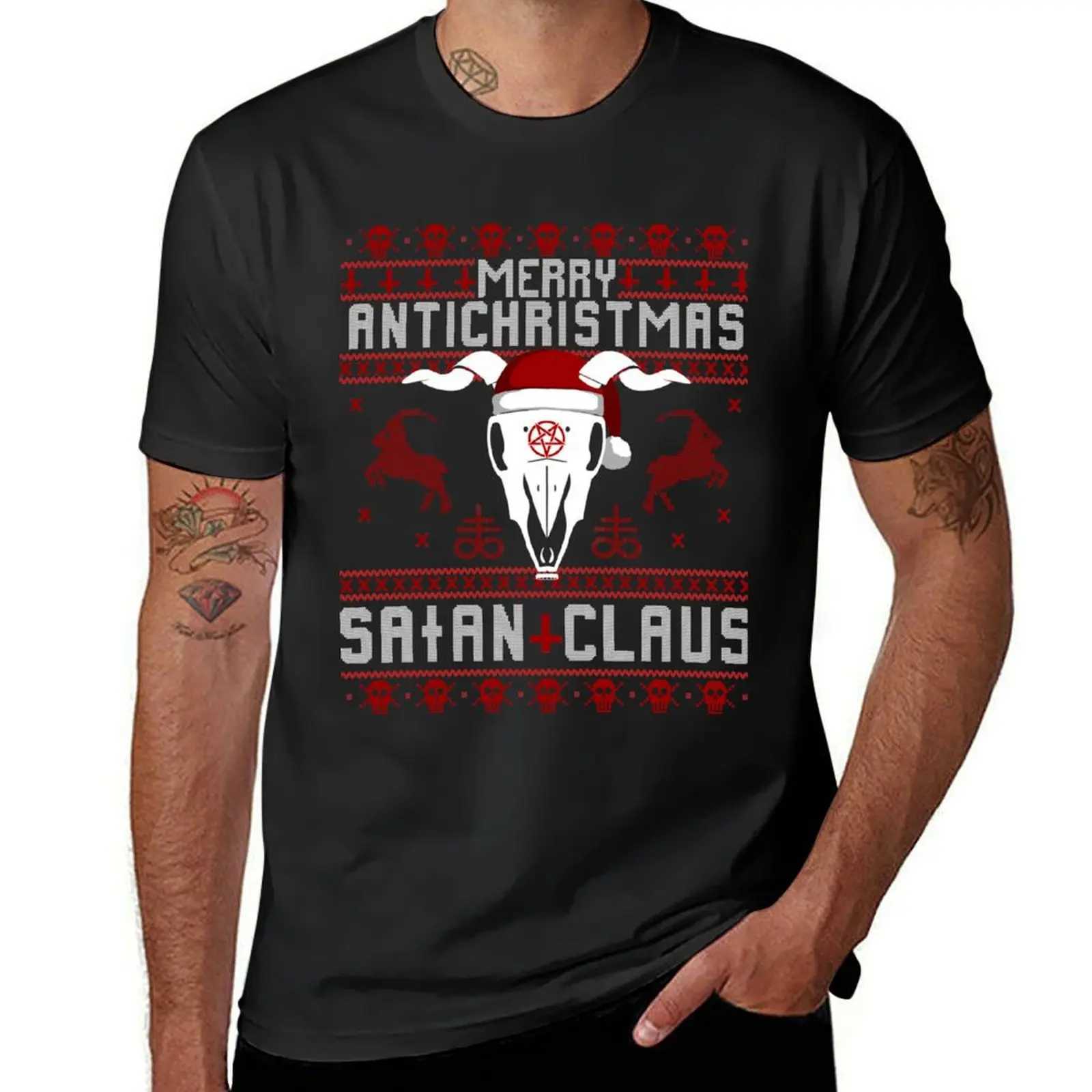 Merry Christmas - Satan Klaus Ugly Christmas Sweater Anime Top Pure Black T-shirt Male W241223
