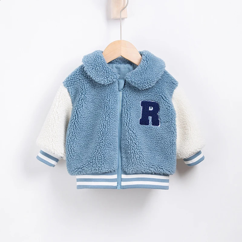 autumn and winter thick fleece jacket for baby boys warm collar color blocked coat outdoor childrens jacket 241223