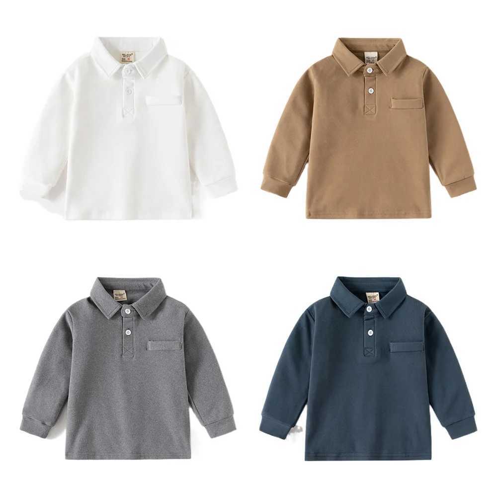 Boys solid color long sleeved ultra-thin classic polo shirt 2024 spring/summer casual collar childrens thick T-shirt (2-7 years old) W241223