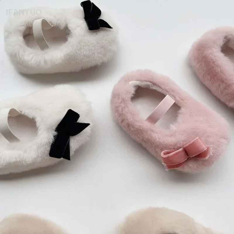 Autumn Winter Baby Dress Shoes Cute Ballet Style Todllers Walking Shoe Warm Cotton Korean Style Hairy Princess Shoes 0-18Months 241223