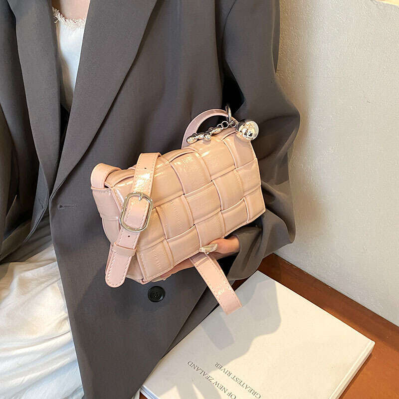 Women's High-End Woven Small Square Handbag - Fashionable Shoulder Crossbody Bag with Trendy Design