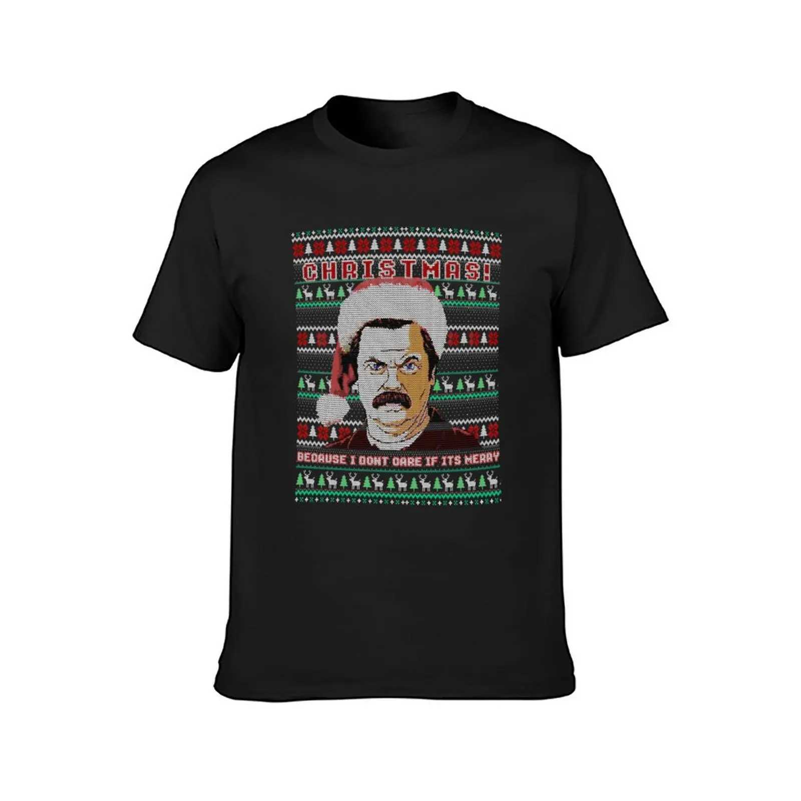 Ron Swanson Christmas Fanny Ugly Sweater T-shirt Heavy Weight Kawaii Clothes Plain White T-shirt for Men W241223