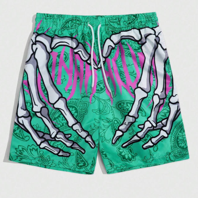Summer Mens Digital Printed Shorts Loose Straight Tube Sand Fashionable loose pink sports pants