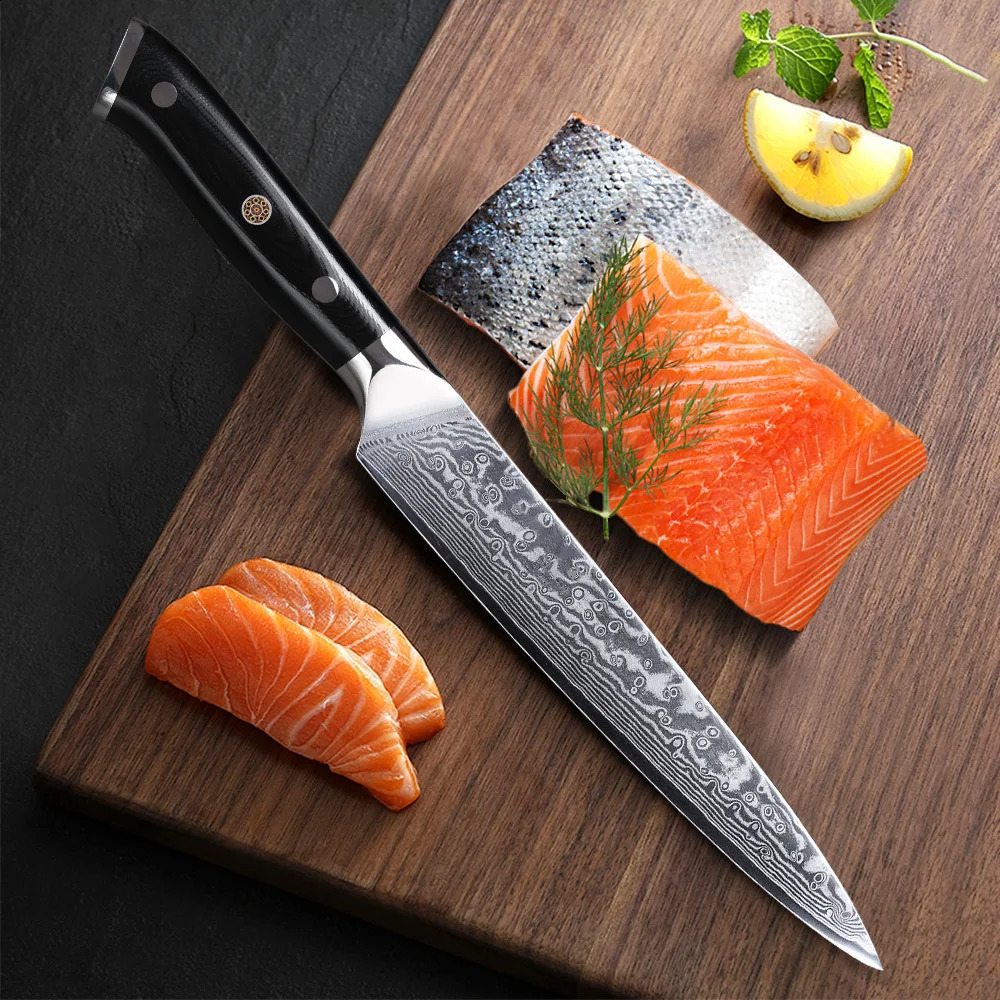 YIZEMA 8-inch professional carving knife Japanese Damascus steel slicing knife sharp meat filling salmon kitchen knife 241224