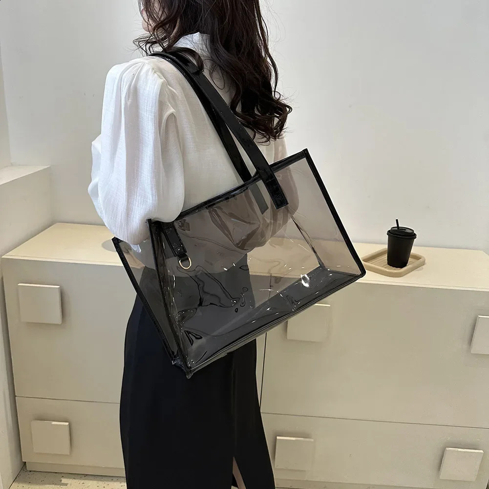 PVC Transparent Waterproof Travel Storage Bag for Women Handbags Large Tote Bag Casual Shoulder Bags Summer Beach Shopping Bag 250103