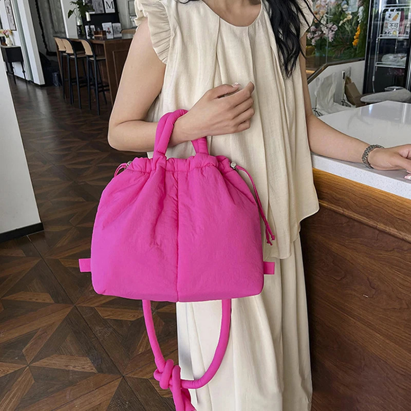 Fashion Small Puffer Tote Bag Nylon Down Cotton Drawstring Crossbody Bag Women Shoulder Bags Large Lady Handbags 241224