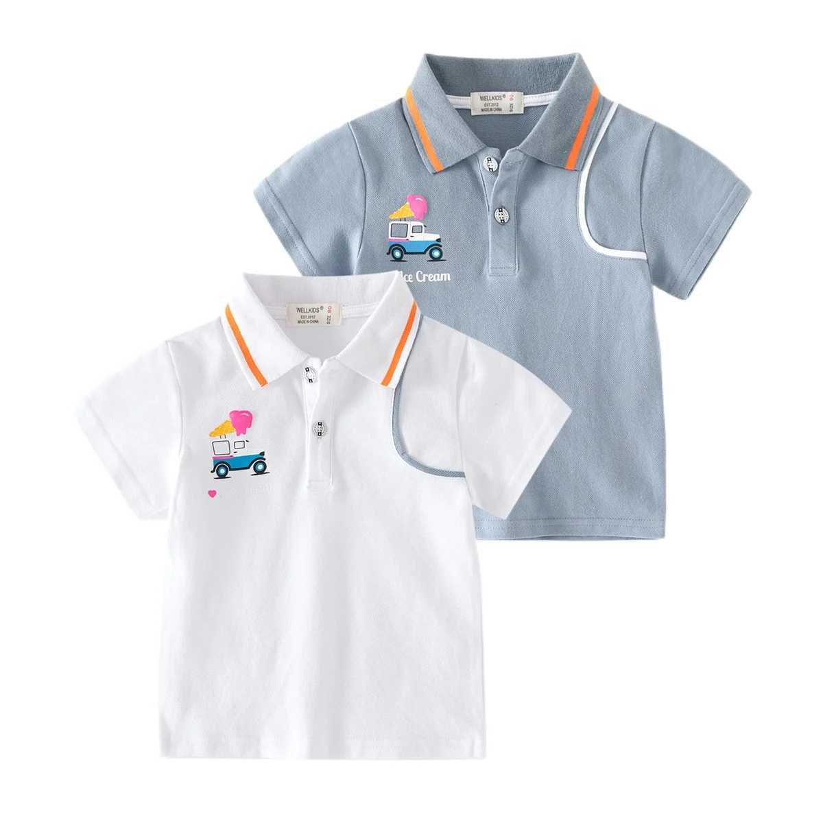 Summer boys short sleeved casual breathable cotton car printed T-shirt childrens contrasting color polo shirt childrens first 3-8 years W241223
