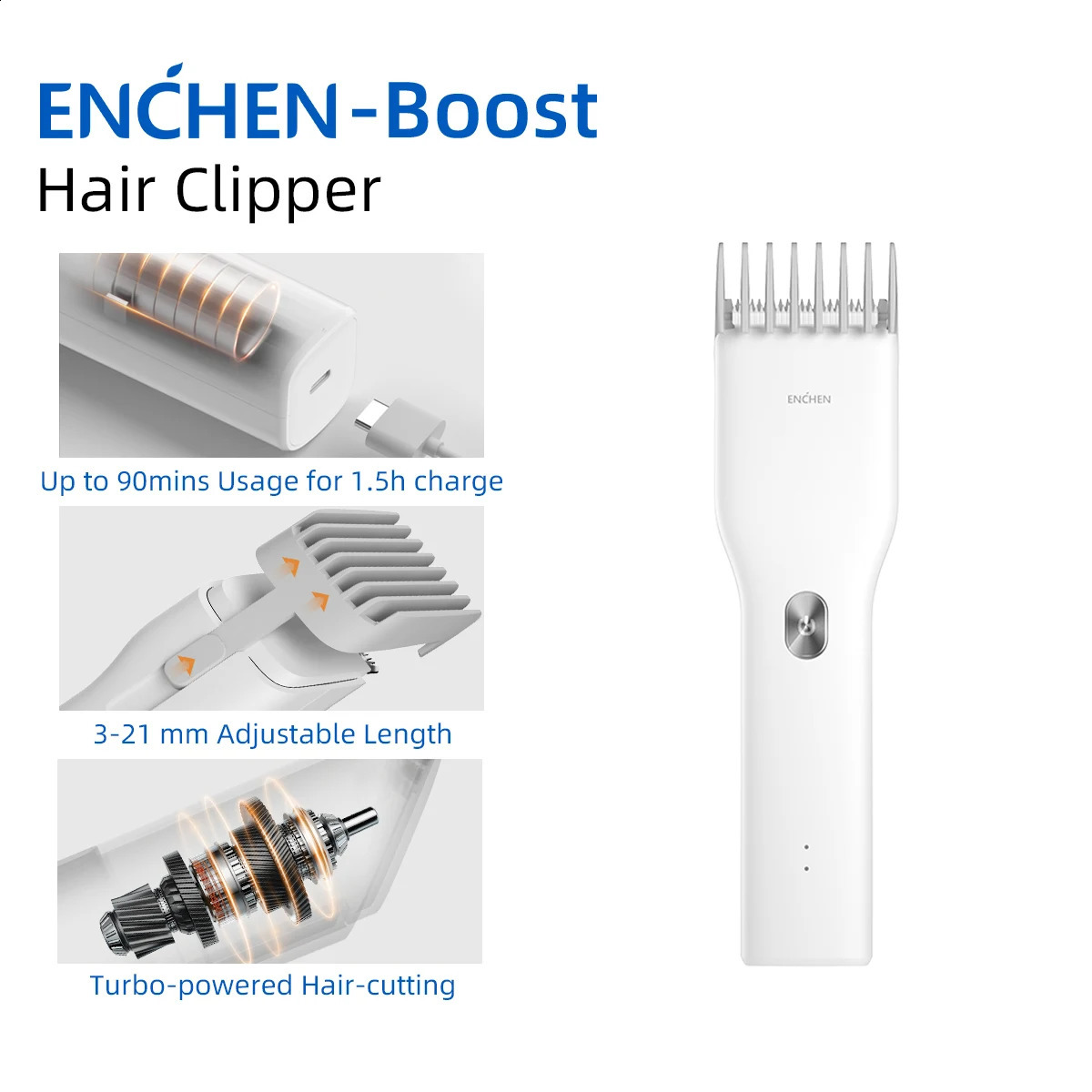 ENCHEN Hair Trimmer Hair Clipper Electric Hair Cutting Machine Professional Cordless Type-C Charging Ceramic Home Use - Boost 241224