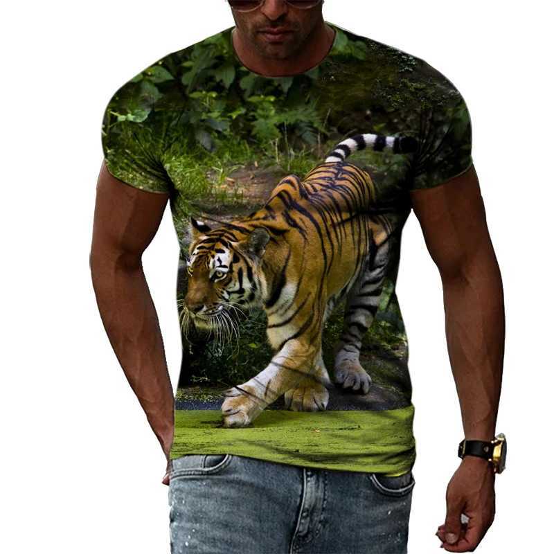 Summer mens animal tiger T-shirt street hip-hop trend plain short sleeved top personalized fashion casual round neck T-shirt W241223
