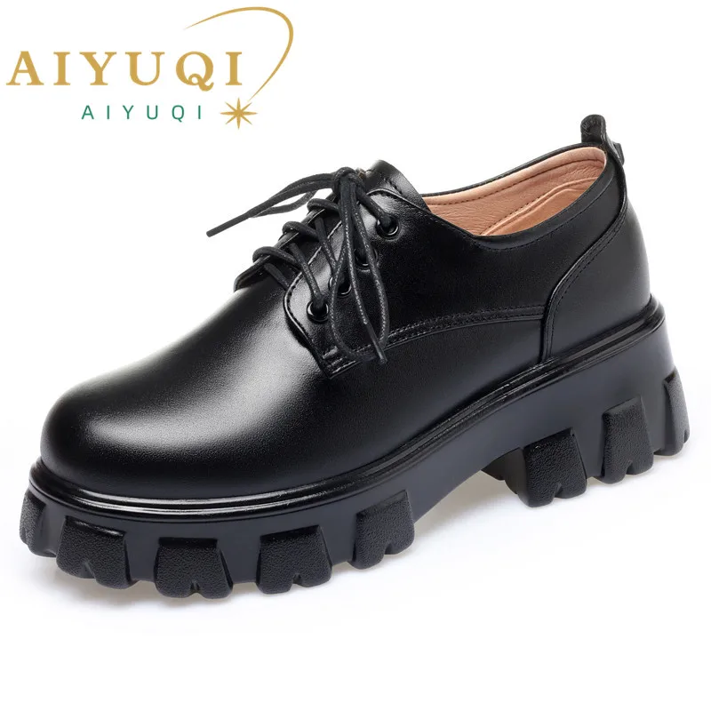 AIYUQI Women Loafers Spring Genuine Leather British Style Women Oxford Shoes Platform Women Large Size Shoes