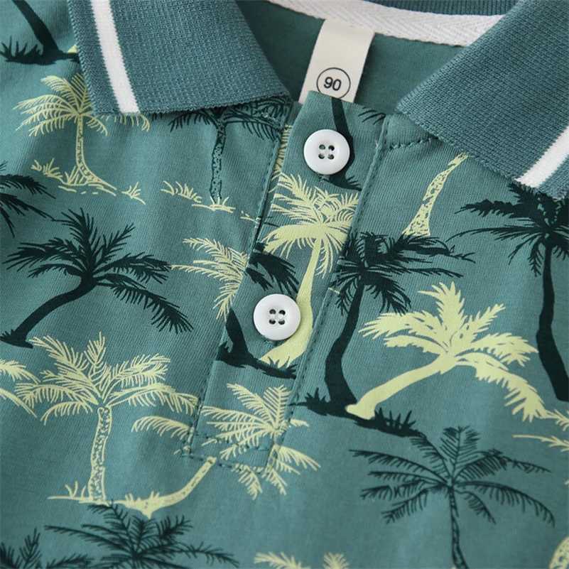 Summer Boys 2024 Korean Fashion Leisure Breathable Flip up Printed Coconut Tree/Polo Shirt/2-7 Years Old W241223