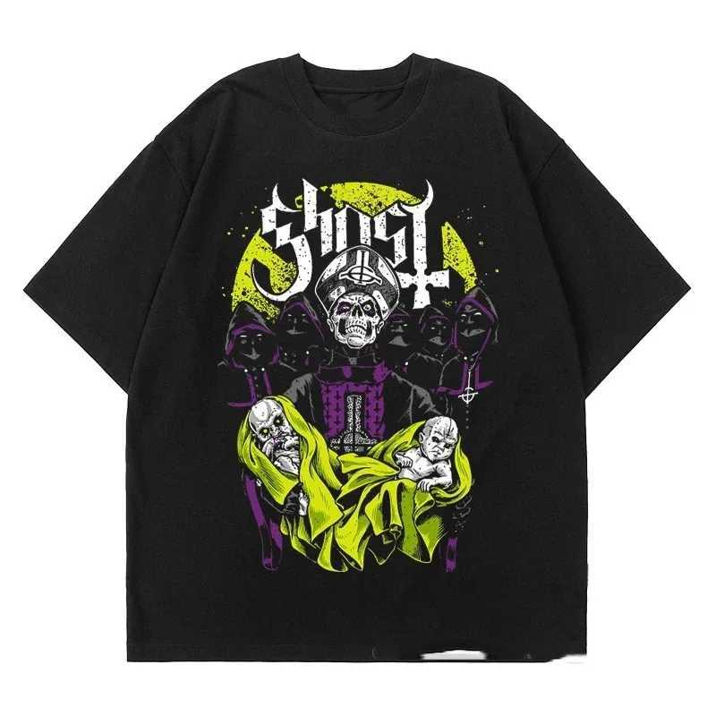New Ghost Band T-shirt for Women Super Large Fashionable Cool London Singer Fans Must Have Summer Short sleeved Printed Rock Solid Black T-shirt W2412