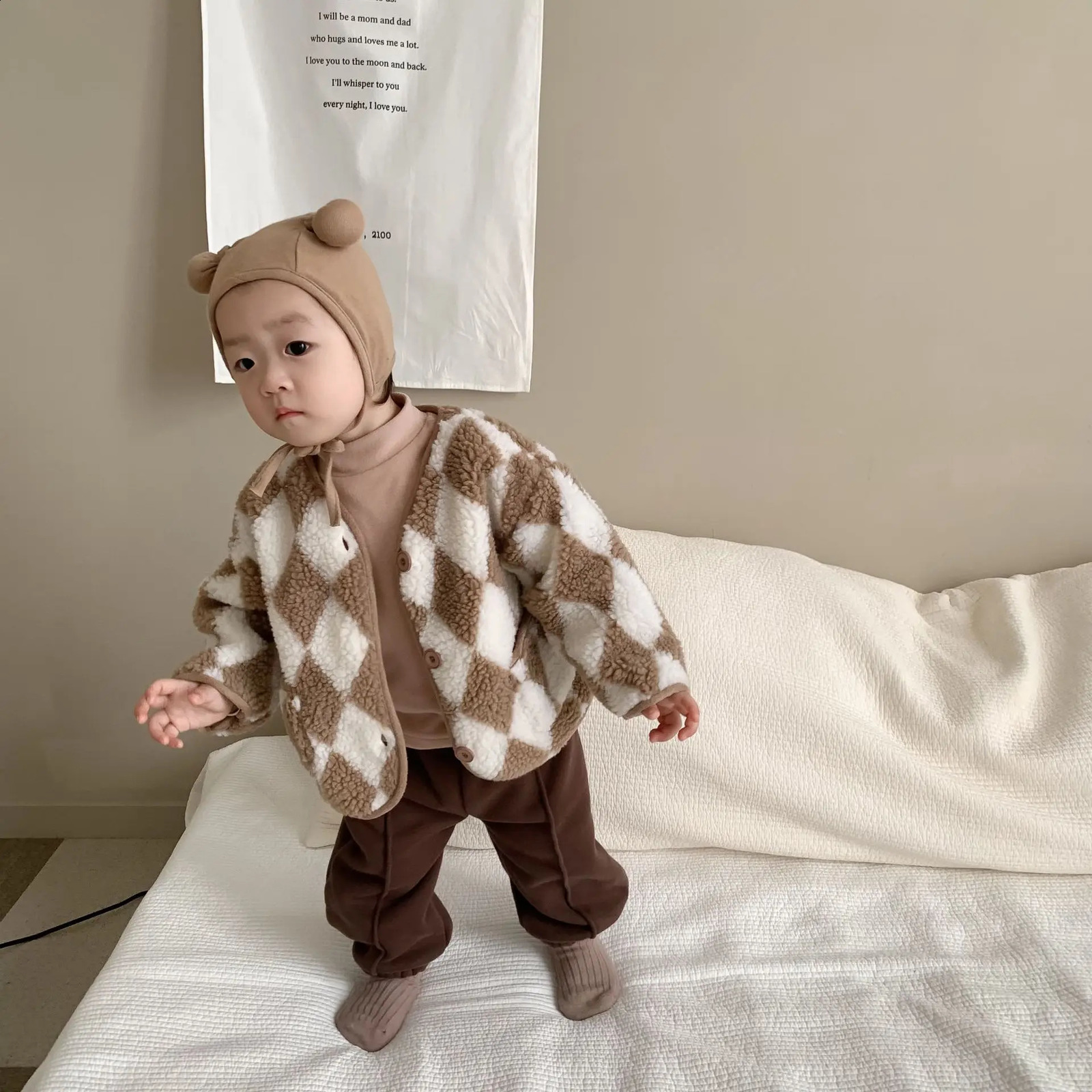 2025 Winter Baby Plus Velvet Thick Plush Coat Infant Toddler Long Sleeve Plaid Clothes Boy Girls Fleece Warm Cardigan Jacket 241223