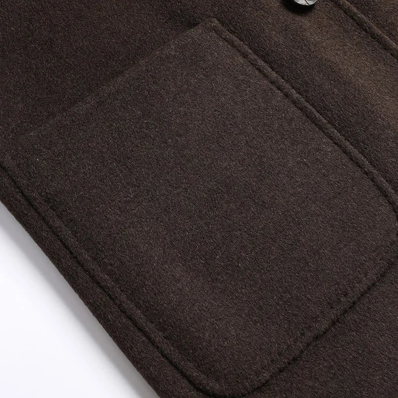 2023 AutumnWinter Mens Large Pocket MediumLength Woolen Jacket Hooded DoubleSided Handmade Overcoat 241220