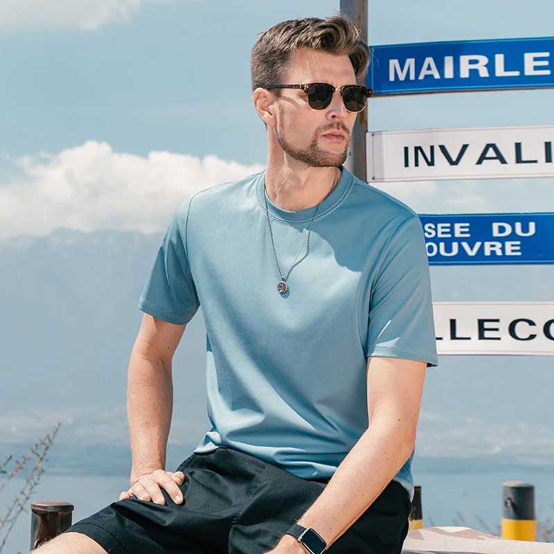 Mens solid color pure cotton T-shirt short sleeved round neck comfortable and breathable simple and elegant summer clothing W241223