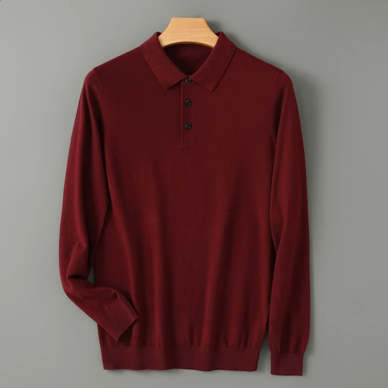Mens Merino wool sweater with polo neck and floral autumn cashmere knitted loose mens shirt top warm and soft 241223
