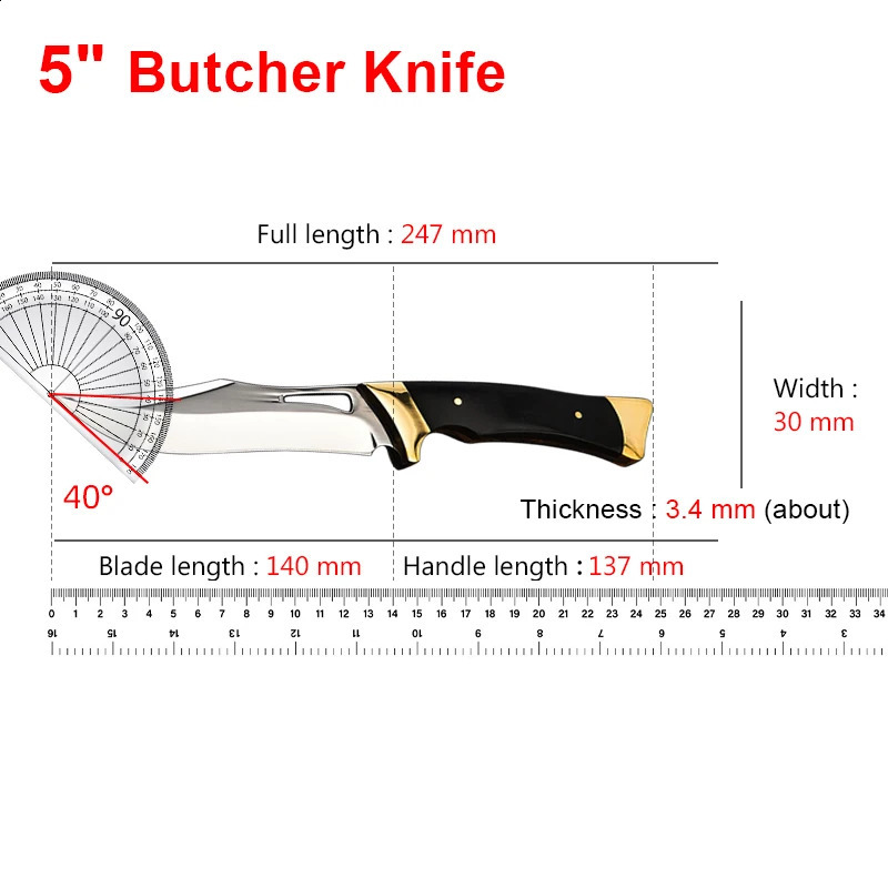 Multi functional butcher knife forged handmade kitchen knife with knife cover stainless steel fruit cooking knife 241224