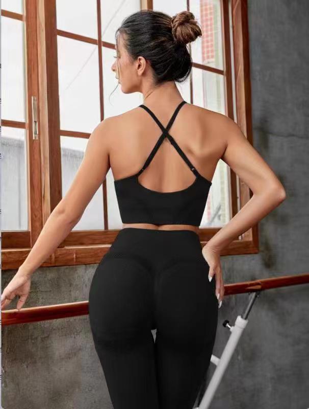 Women's fashionable and casual hot cross back yoga suit peach hip pants yoga suit training and fitness suit sports suit tight pants elastic quick