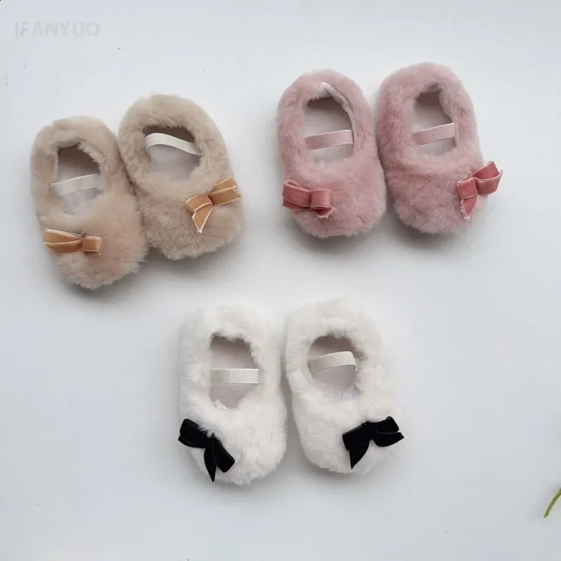 Autumn Winter Baby Dress Shoes Cute Ballet Style Todllers Walking Shoe Warm Cotton Korean Style Hairy Princess Shoes 0-18Months 241223