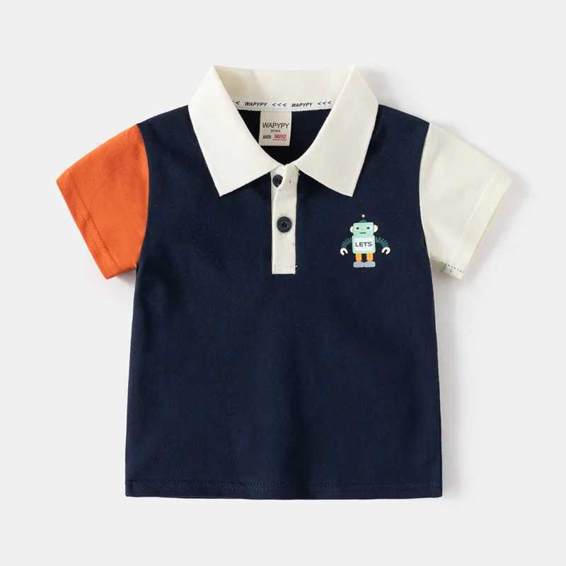 Boys polo shirt short sleeved summer patch work childrens top childrens T-shirt soft boys shirt clothing W241223