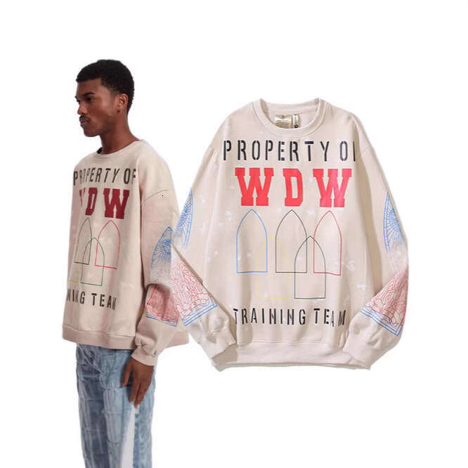 Small niche high street trendy brand WDW bullet print round neck pullover hoodie for couples loose celebrity