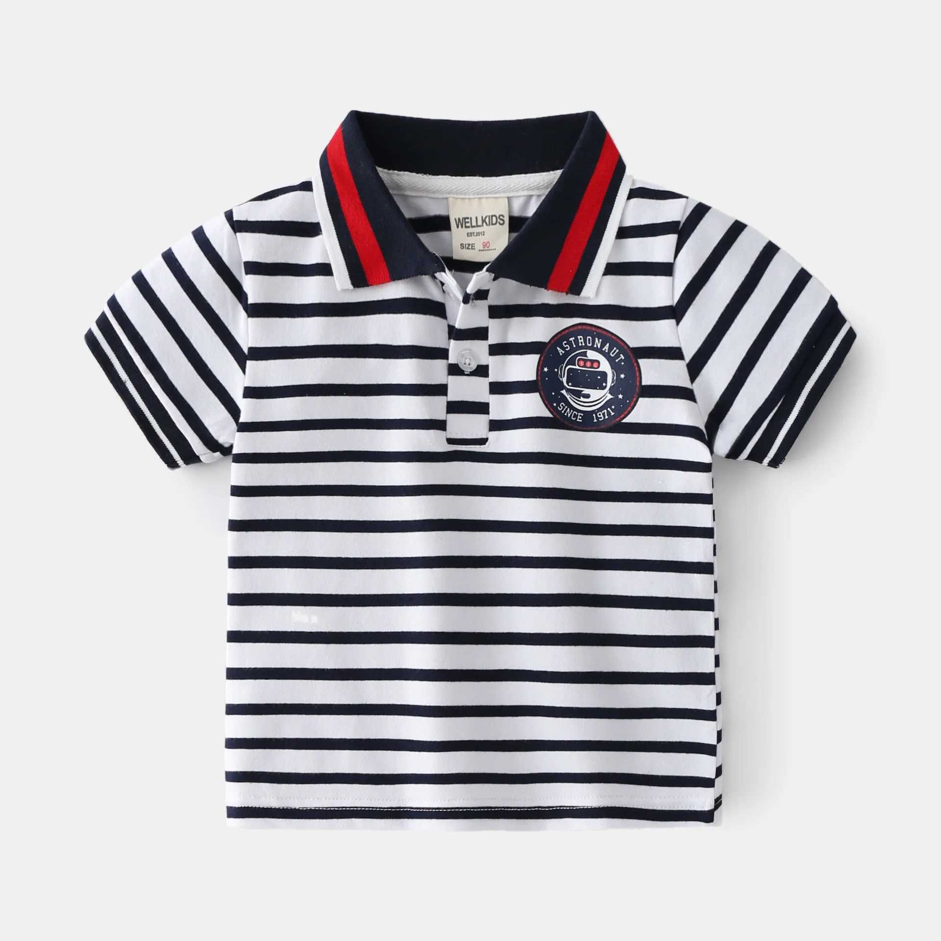 Summer boys short sleeved casual cotton striped T-shirt childrens printed contrasting color polo shirt 3-8 years ago W241223