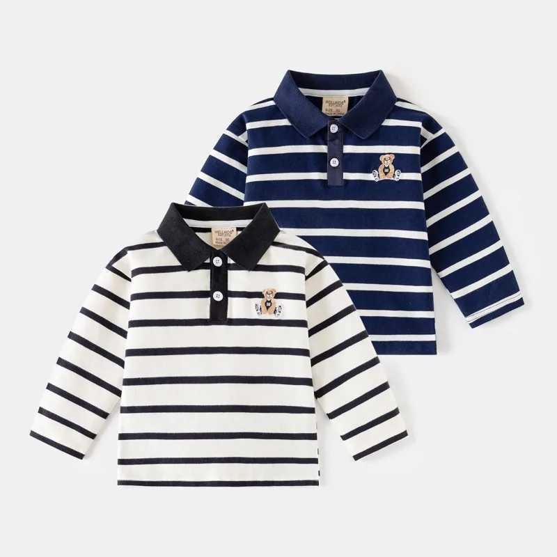 Cherry Boys striped long sleeved polo shirt autumn embroidered lapel bottom childrens polo shirt W241223