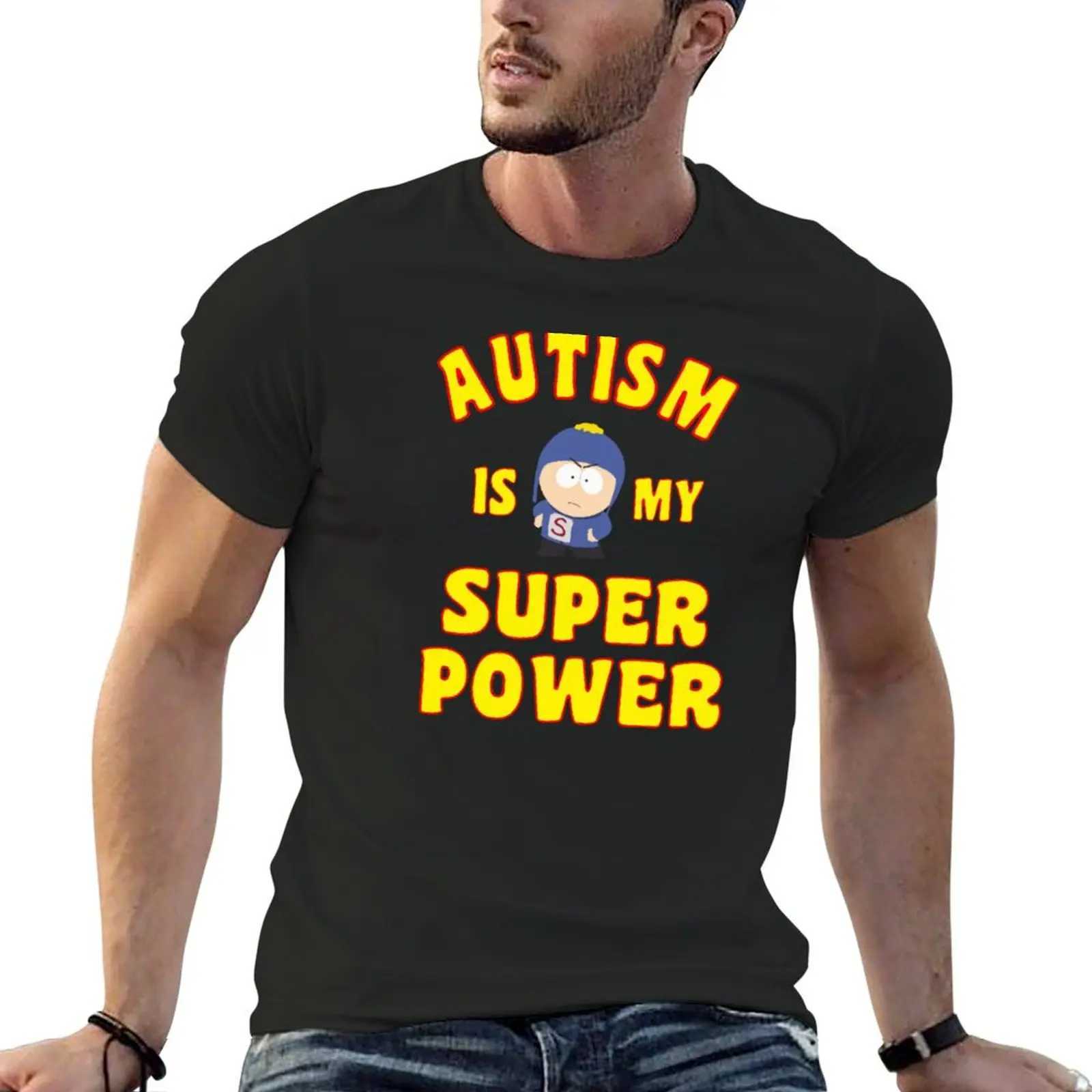 Autism is my super powered T-shirt customized solid color anime mens solid color T-shirt W241223
