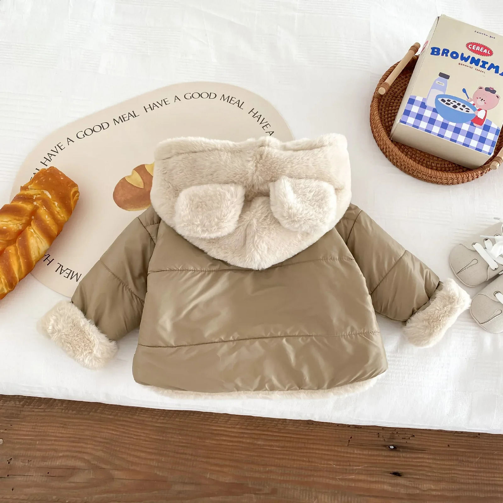 Cute Childrens Winter Jacket Fur Lining 0-5 Years Old Girls Boys Hoodies Coats Korean Style Kids Baby Thick Warm Outwear 241223