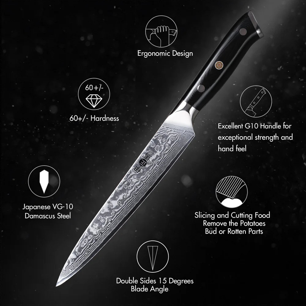 YIZEMA 8-inch professional carving knife Japanese Damascus steel slicing knife sharp meat filling salmon kitchen knife 241224