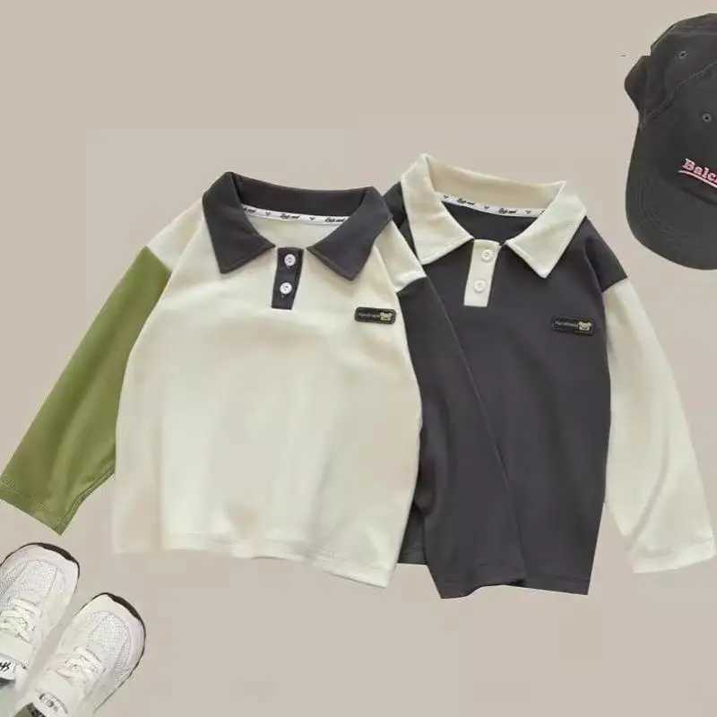 2-13y Childrens Polo Shirt Childrens Long Sleeve T-shirt Spring and Autumn Baby Boys and Girls Clothing Collar Patch Work School Top y12 W241223