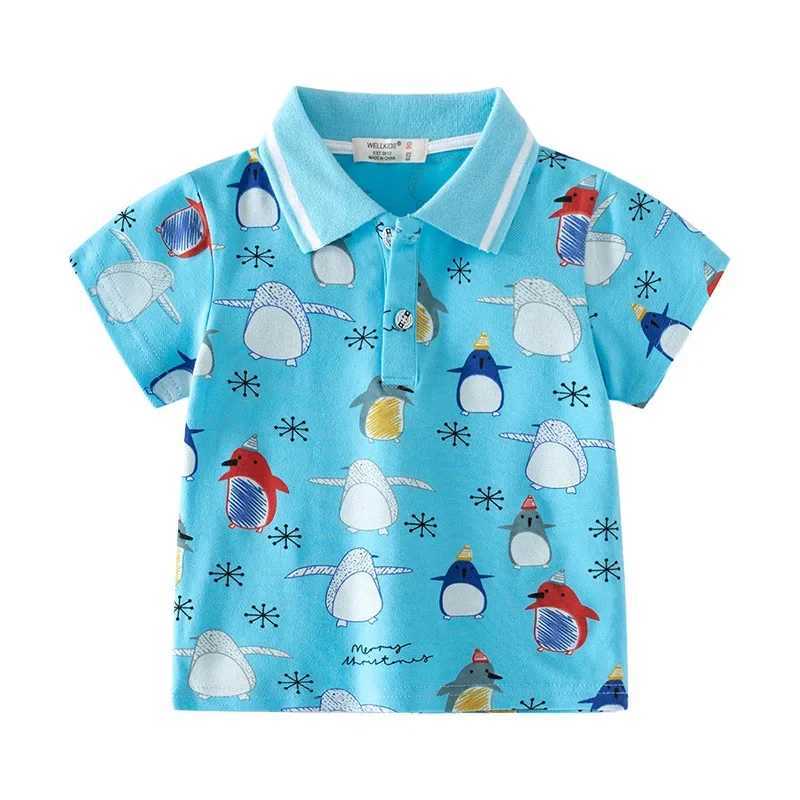 Summer fashion printed short sleeved T-shirt for boys casual and breathable Pique cotton polo shirt for children aged 3-8 W241223