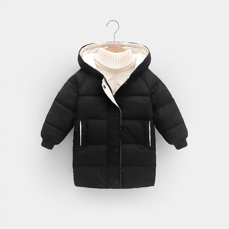 Childrens Down Cotton Jacket Boys Mid-Length Solid Color Warm Jacket Winter Girls Thickened Casual Fashion Clothes 2-10Y 241223
