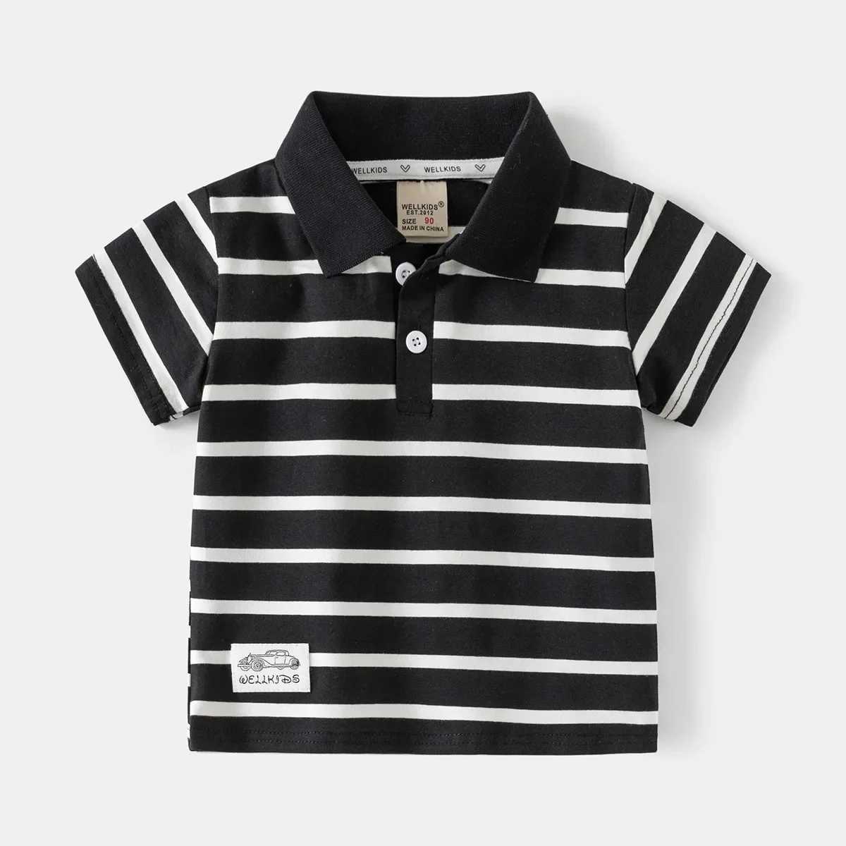 Mens polo shirt short sleeved striped childrens summer top wearing childrens T-shirt soft boy shirt clothing 4-6Y W241223