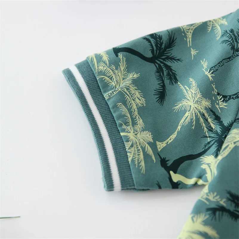 Summer Boys 2024 Korean Fashion Leisure Breathable Flip up Printed Coconut Tree/Polo Shirt/2-7 Years Old W241223
