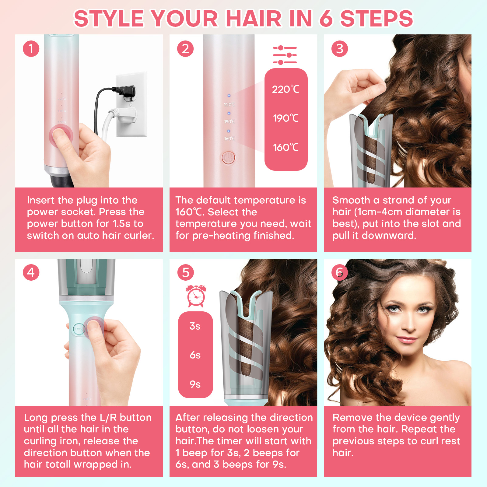 Electric Curler Negative ion for Women Wave Professional Automatic rotation Tool Long-lasting Hair Curlers