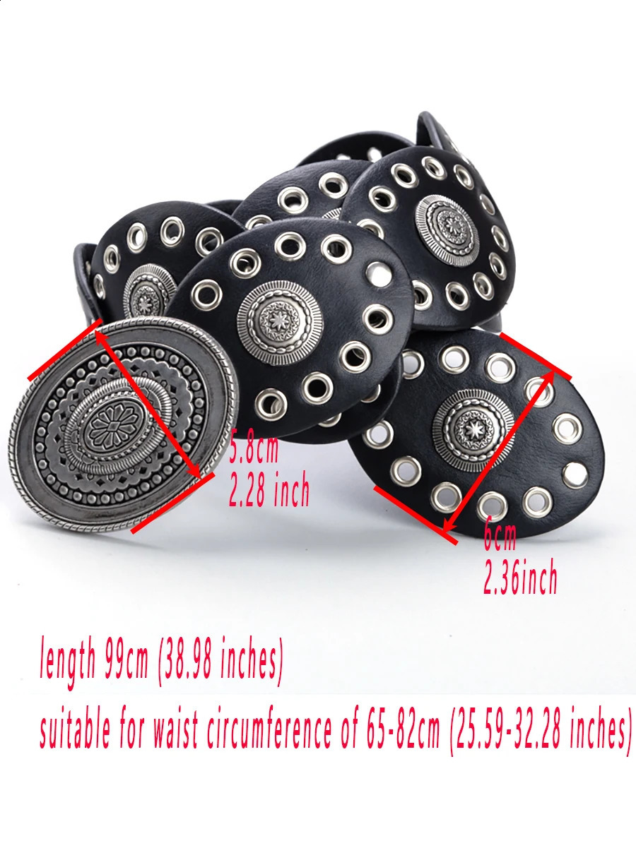 Cowgirl Cowboy Hollowed out oval PU eyeletPunk performance Ladies Belts Retro Waist Decorate accessory Girdle On Clothing Coa 250603