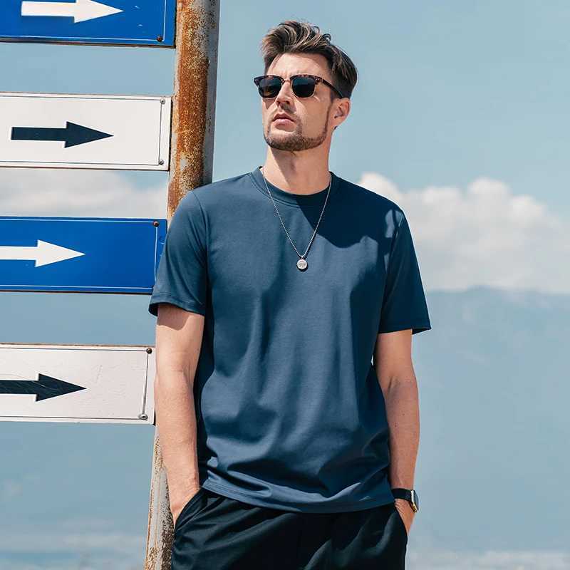 Mens solid color pure cotton T-shirt short sleeved round neck comfortable and breathable simple and elegant summer clothing W241223