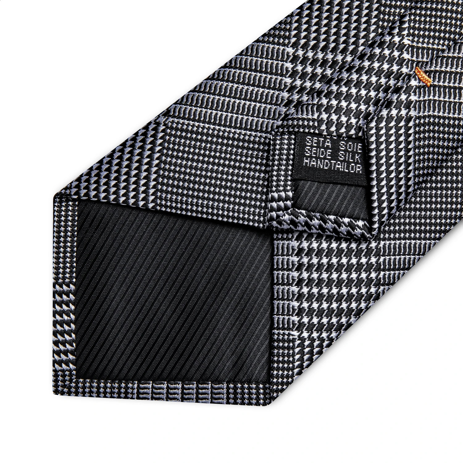 Silver Black Houndstooth Silk Ties For Men With Silver Tie Buckle Hoop Mens Hood Tie Set Pocket Square Men Gift 241224