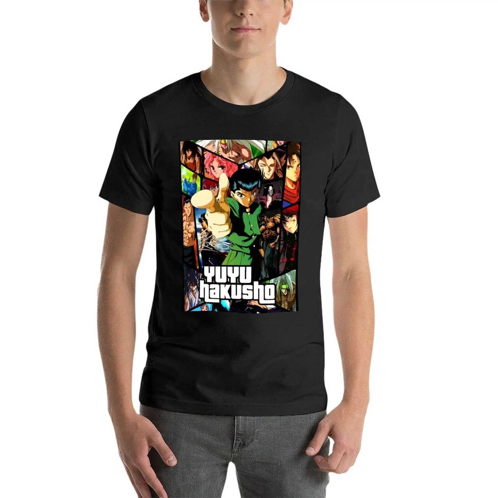 Yuyu Hakusho Ultimate Poster T-shirt Summer Top Quick Drying Black Anime Clothing Solid Color T-shirt for Men W241223