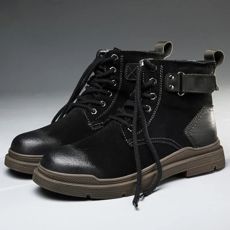 winter mens boots with lace up fur and velvet denim ankle boots style mens thick soled Nubuck leather outdoor boots 241223