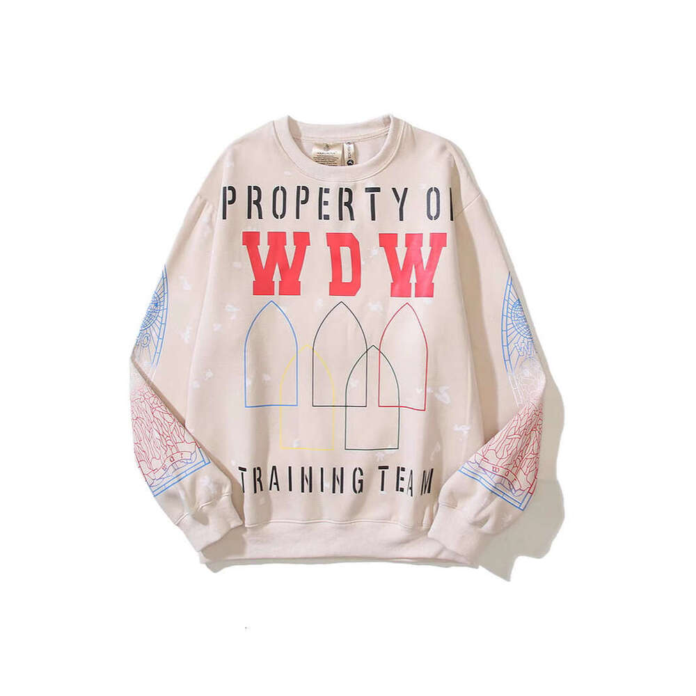 Small niche high street trendy brand WDW bullet print round neck pullover hoodie for couples loose celebrity
