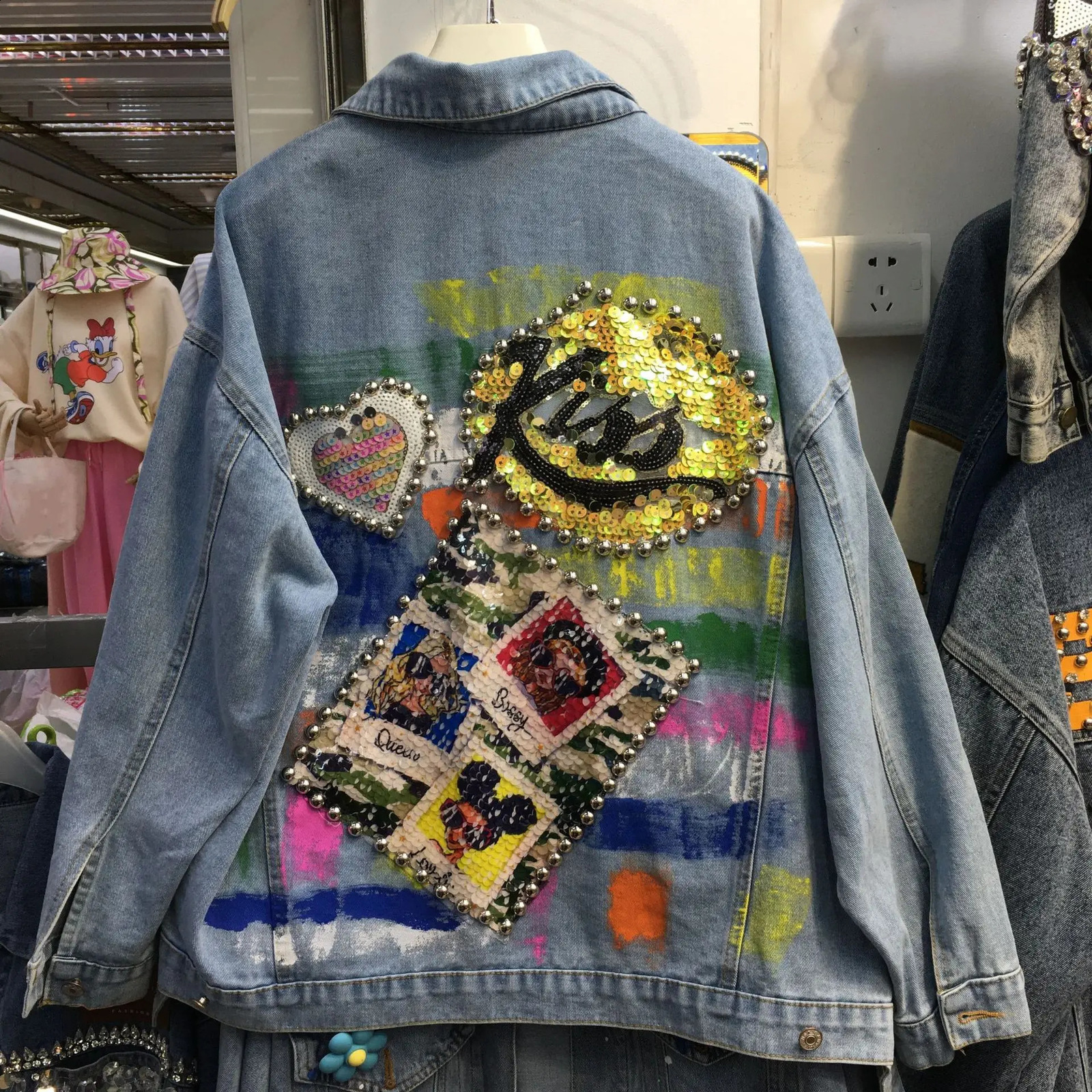 Spring Autumn Long Sleeve Women Denim Jacket Multi Sequins Beads Loose Cardigans Coat Colored Drawing Casual Outwear 241223